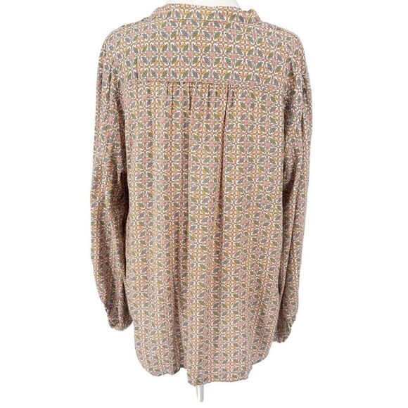 Max Studio Women’s Blouse L Boho Floral Geometric Print Top Rayon Long Sleeve - Picture 4 of 11